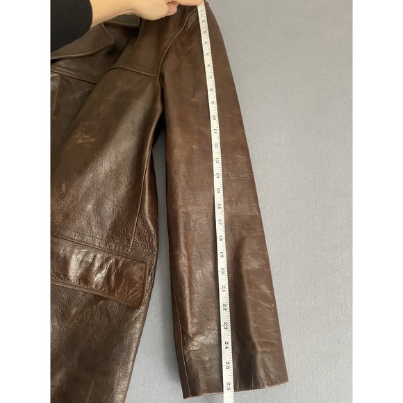 J.Crew Men XL Brown Leather Car Coat Jacket Patina Pebble Heavy Barn‎ Chore Y2K - Picture 7 of 16